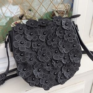 Black Floral Appliqué Crossbody Bag - Women Bags